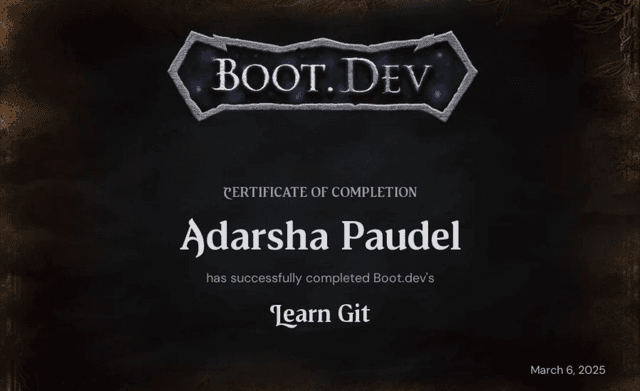 Learn Git certification from Boot.Dev